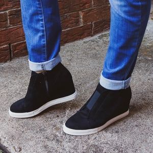 "The Layla" Faux Suede Wedge Sneakers- Black